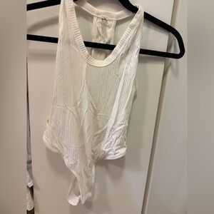 Free People White Ribbed Bodysuit